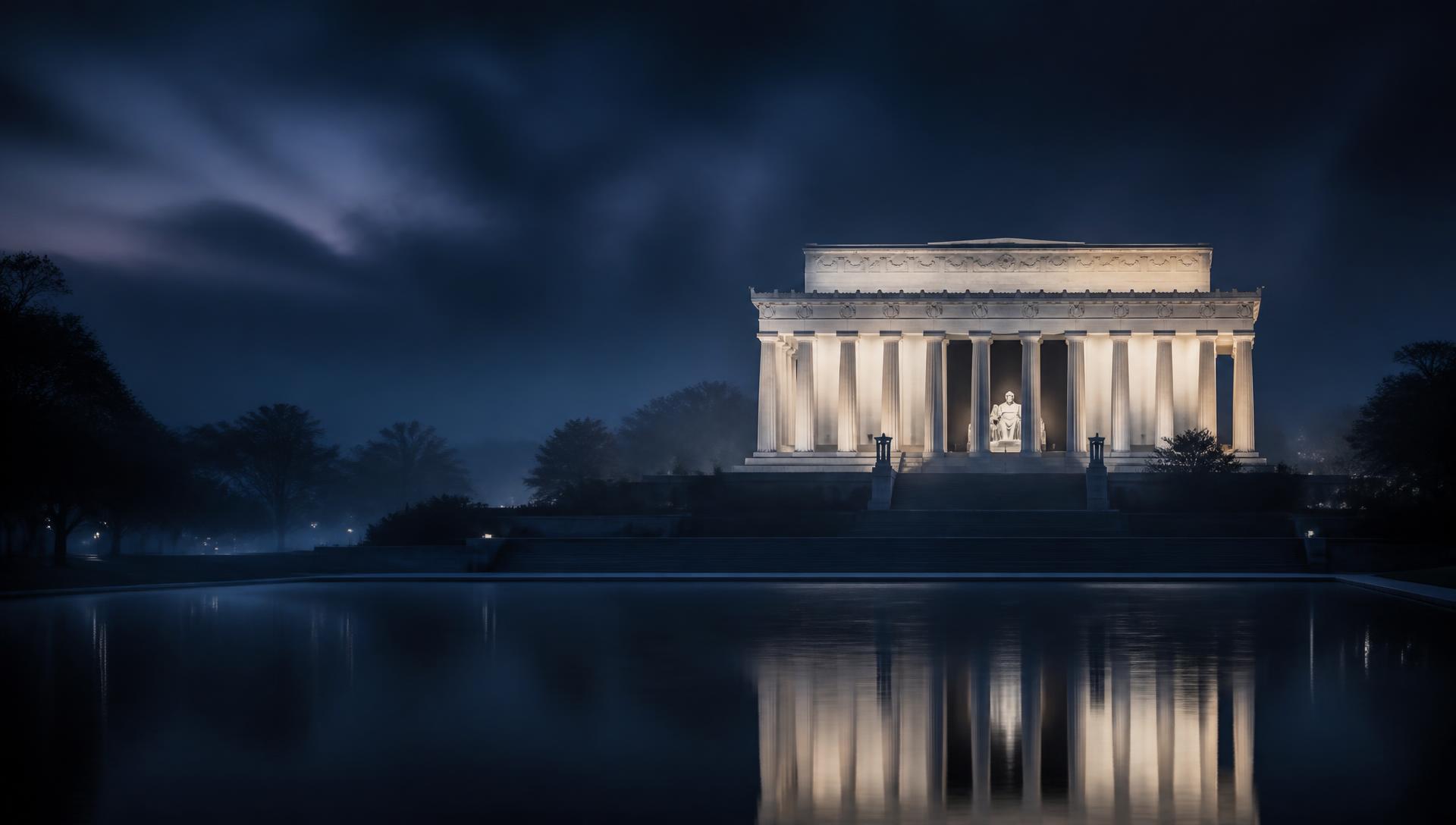 Lincoln Memorial illuminated at dusk