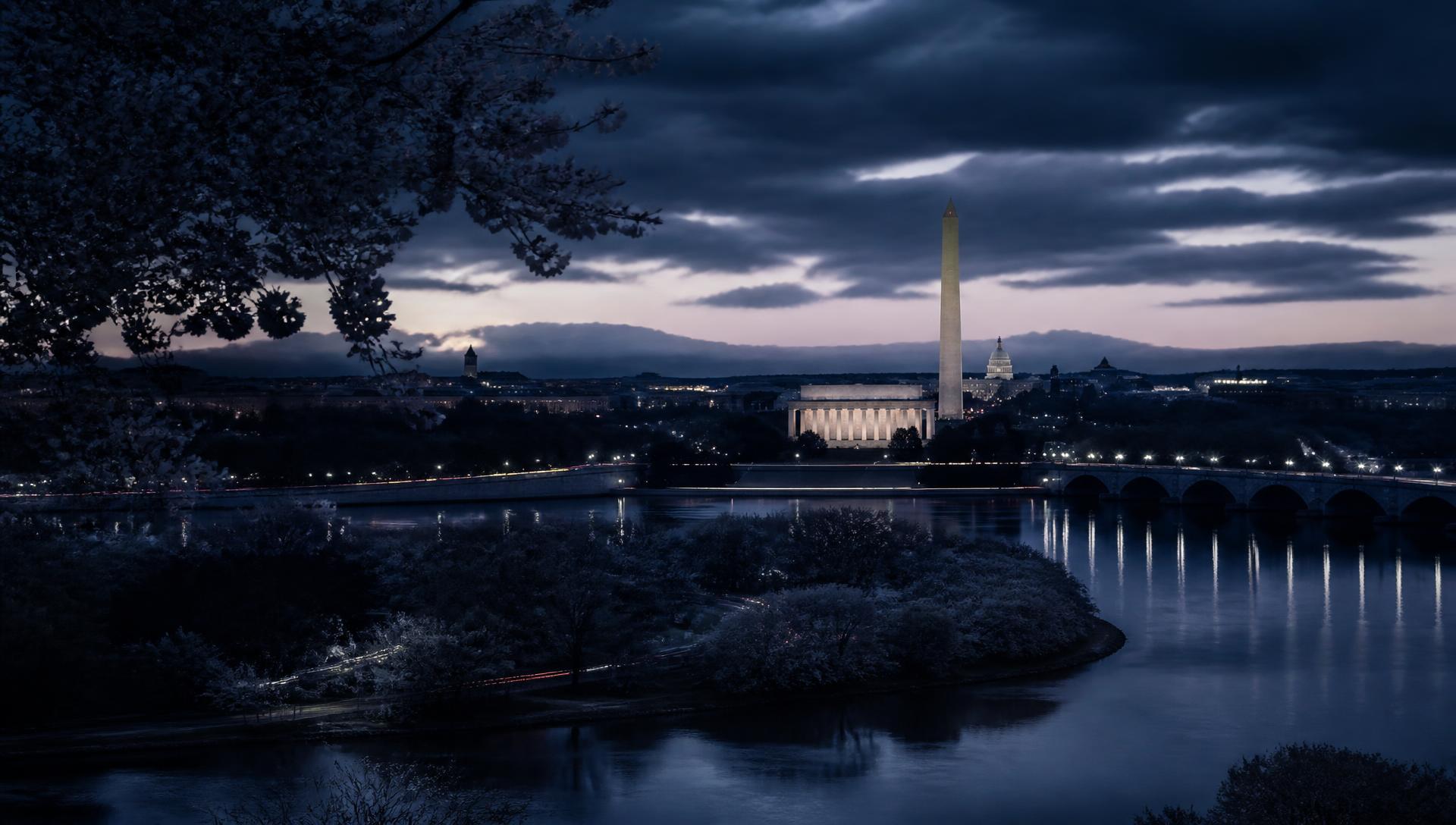 Washington D.C. skyline at twilight over the Potomac